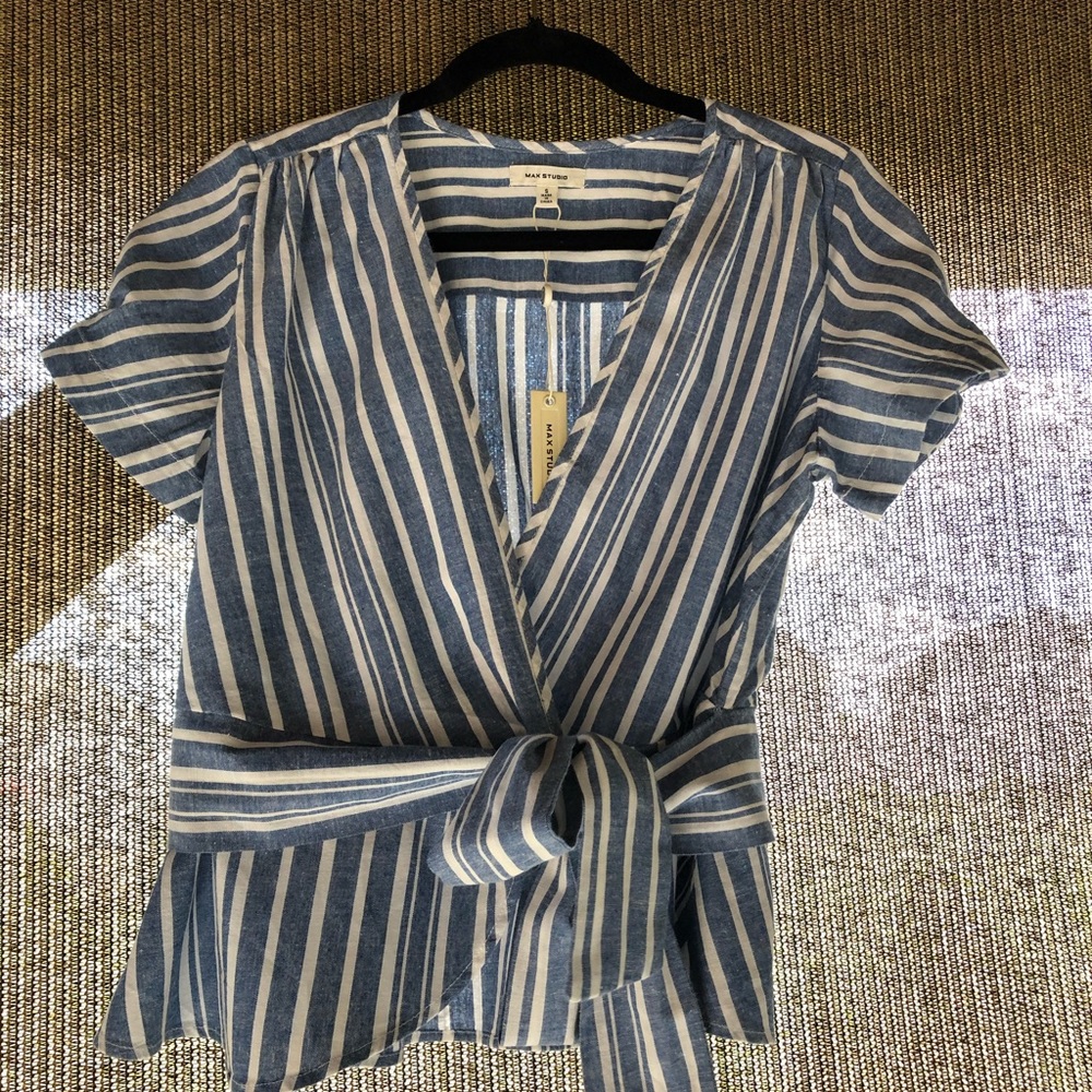 Max studio striped wrap top - Picture 2 of 8